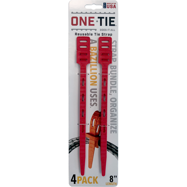 8" ONE-Tie, Color: Black or Red, 4 Pack