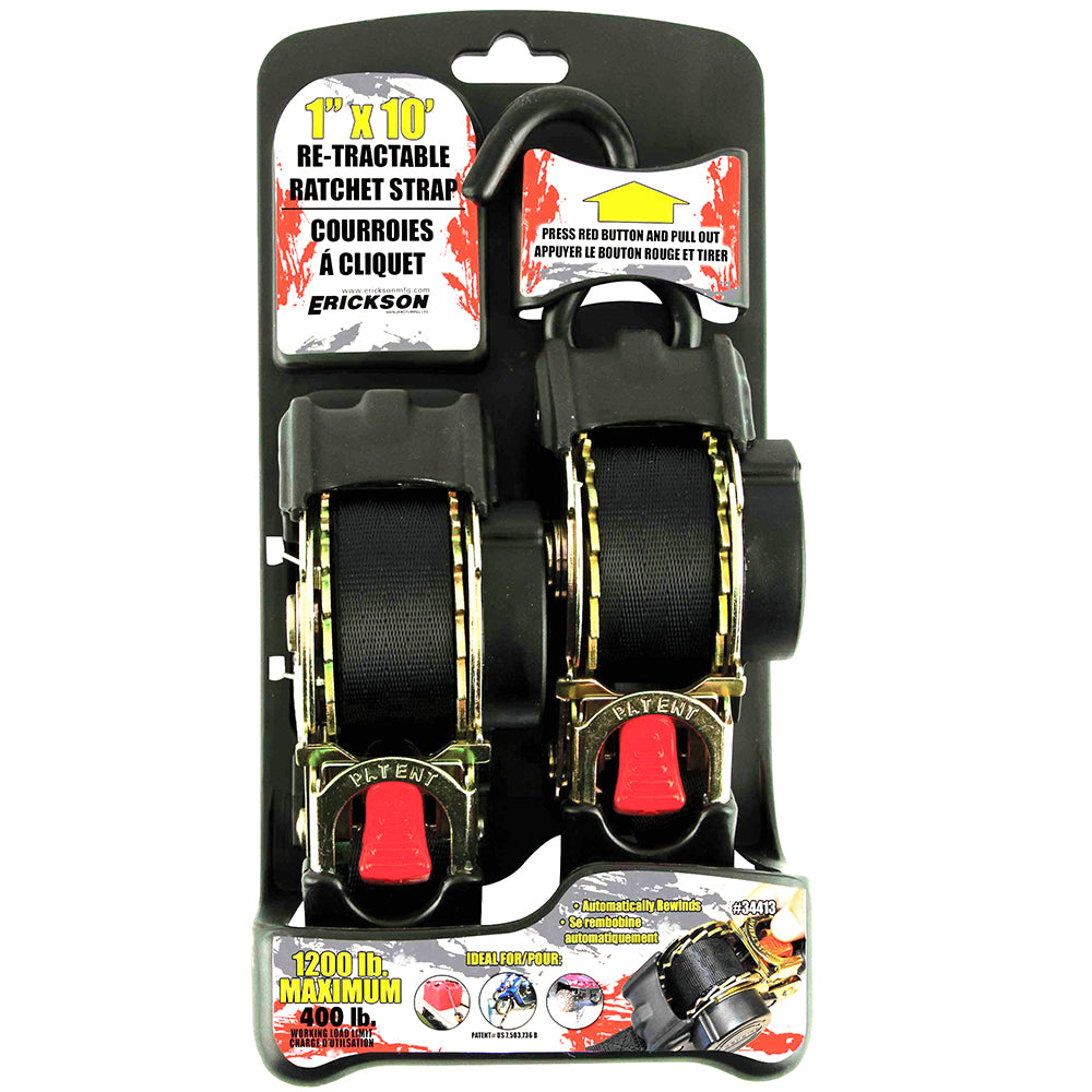 1″ x 10′ – 1200 lb. Re-Tractable Ratchet Straps