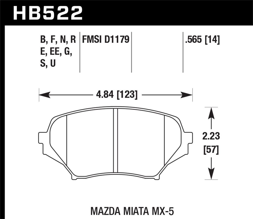 Hawk DTC-60 Brake Pad for Mazda Miata MX-5 - Front (HB522G.565)