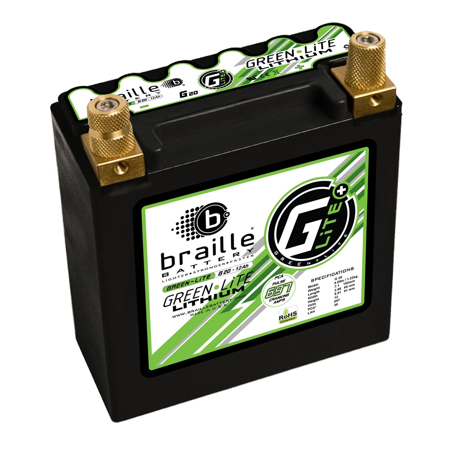 Braille GreenLite (Automotive Spec) Lithium battery - 4lbs